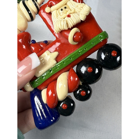 Santa Claus Driving A Train Polymer Clay Dough Christmas Ornament 4” - Picture 7 of 8